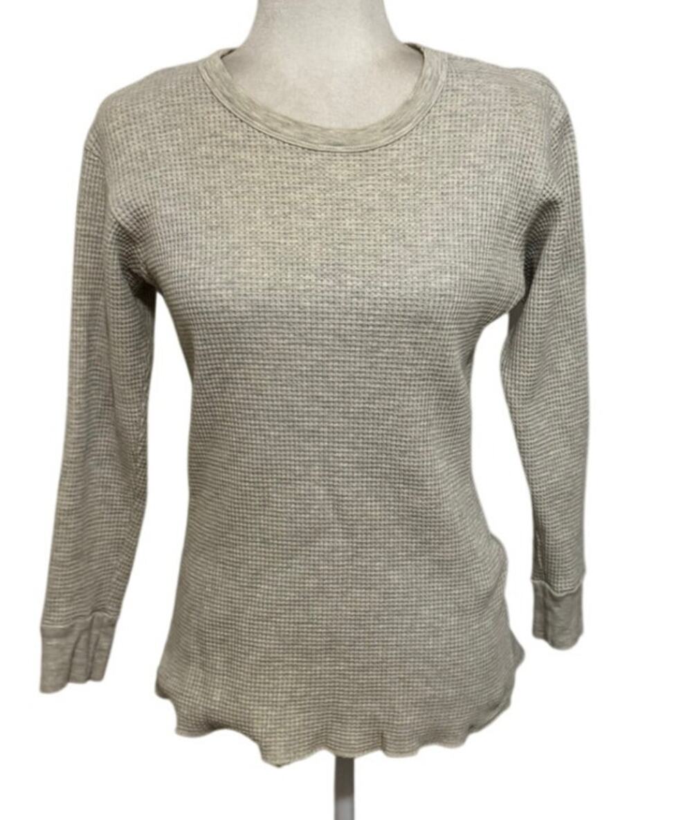 Imogene + Willie Waffle 100% Cotton Knit Thermal Long Sleeve Top Gray Large USA